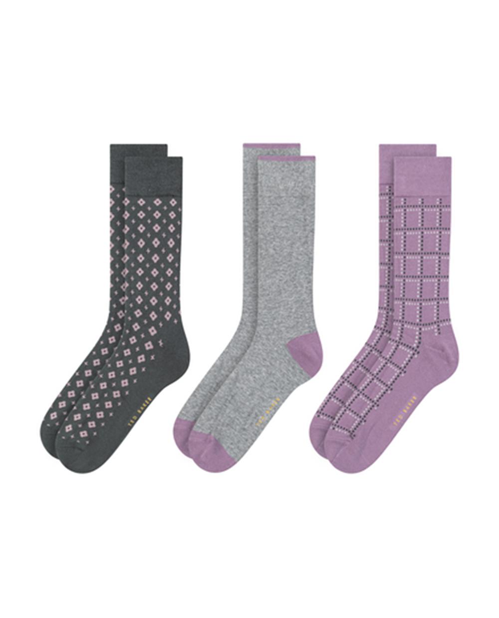 Ted Baker 3 Pack Geometric Check Crew ソックス メンズ 緑 | Japan  ZWMK-10346