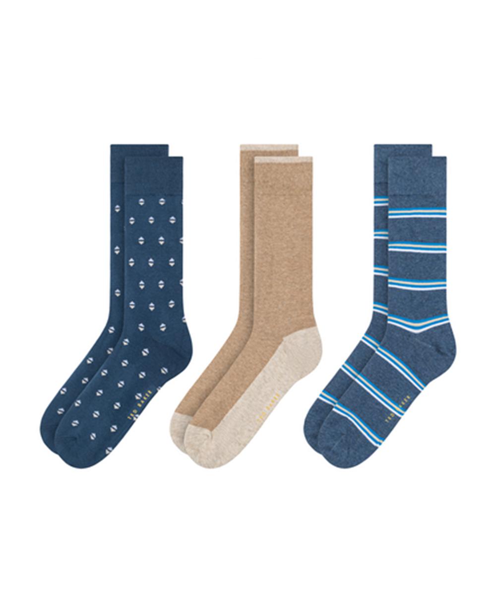 Ted Baker 3 Pack Geometric Stripe Crew ソックス メンズ グレー | Japan  LIRO-89410