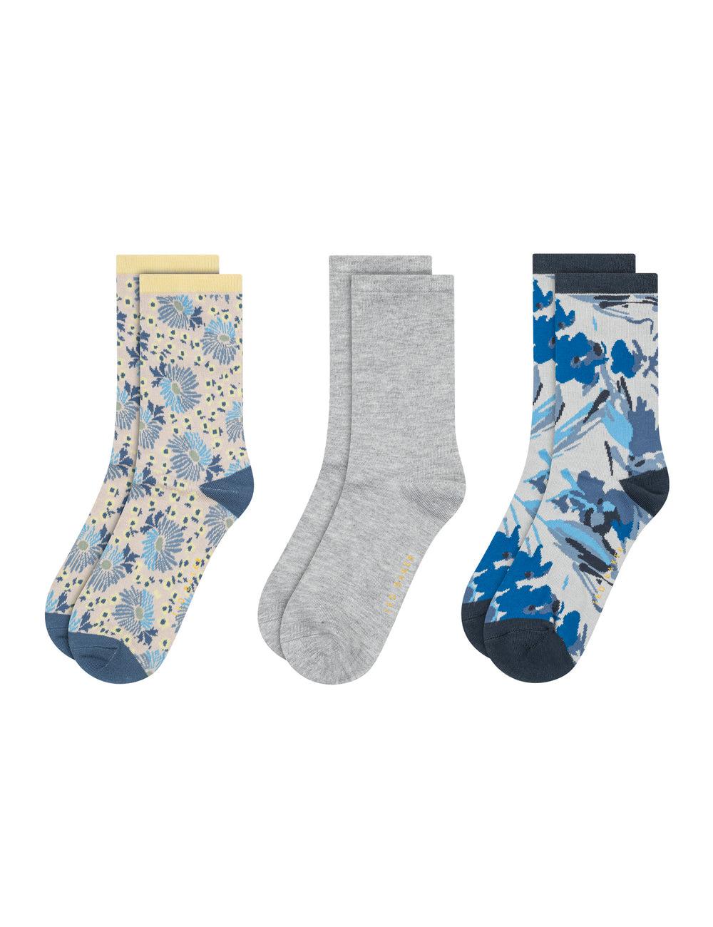 Ted Baker 3 Pack Mixed Floral Rayon Crew ソックス レディース 青 | Japan  HZMA-31850