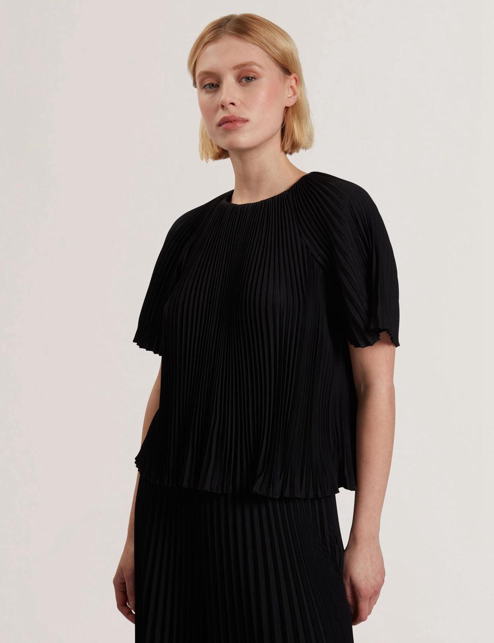 Ted Baker AGARA - Pleated Short Sleeve Woven ブラウス レディース 黒 | Japan  EBFG-27538
