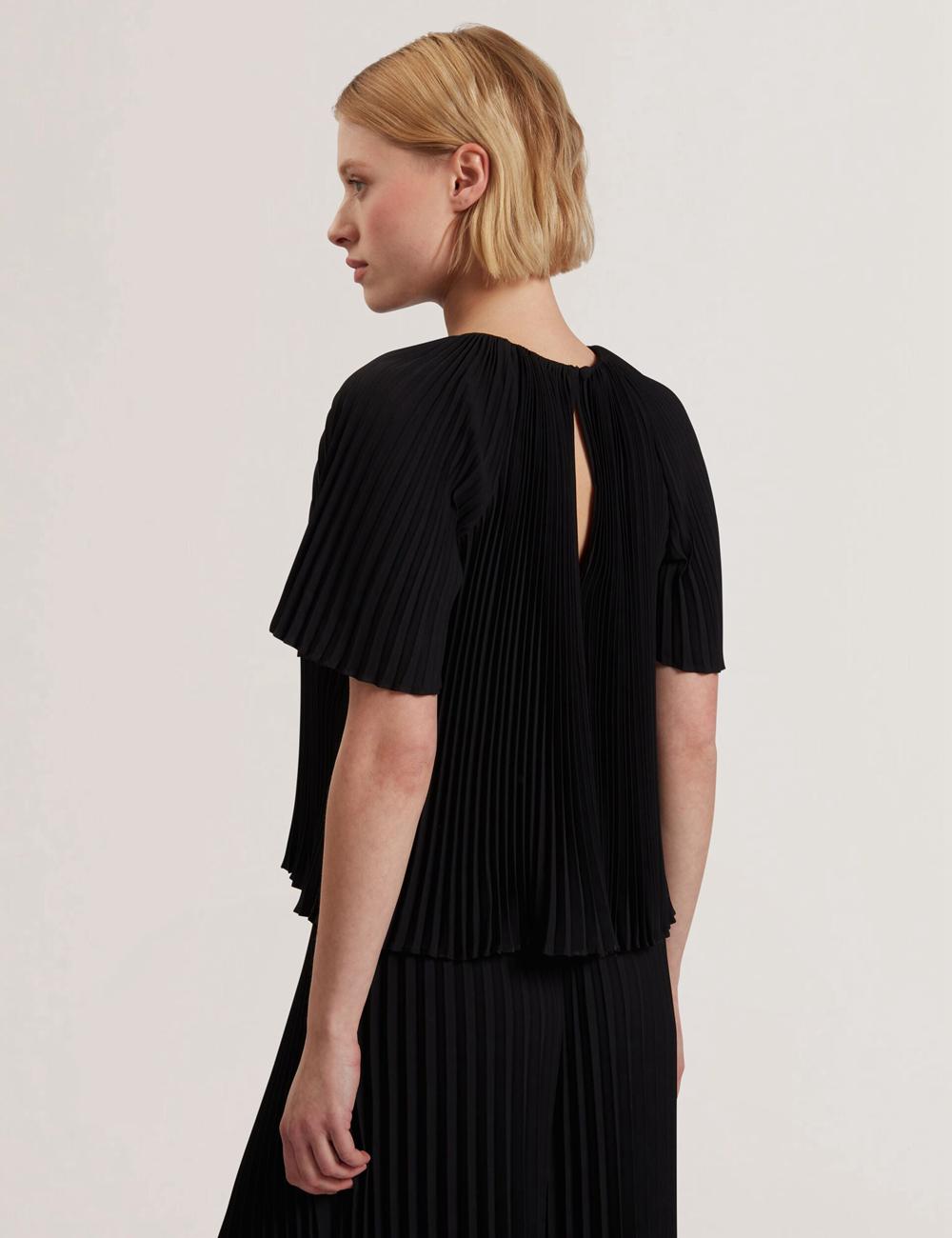Ted Baker AGARA - Pleated Short Sleeve Woven ブラウス レディース 黒 | Japan  EBFG-27538