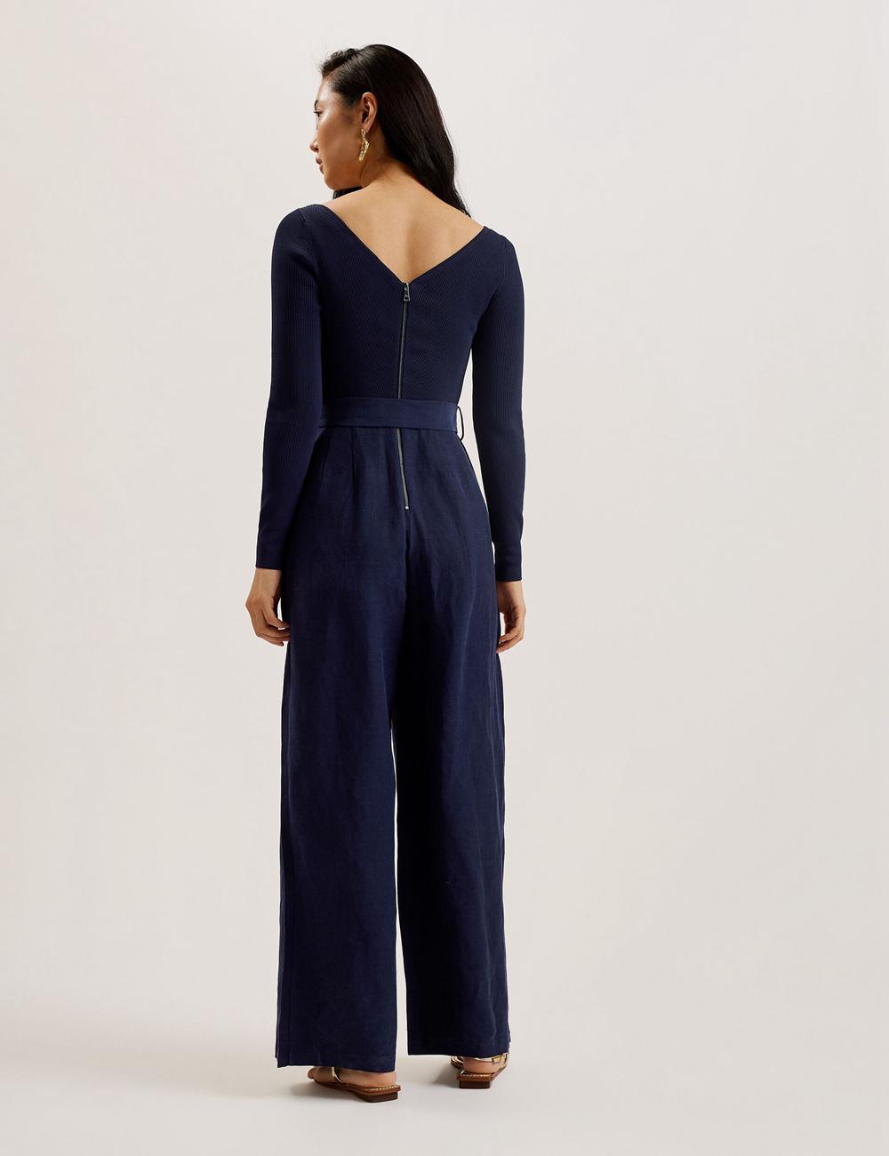 Ted Baker AGATEA - Off Shoulder Belted Wide Leg ジャンプスーツ レディース ネイビー | Japan  NEHG-38529