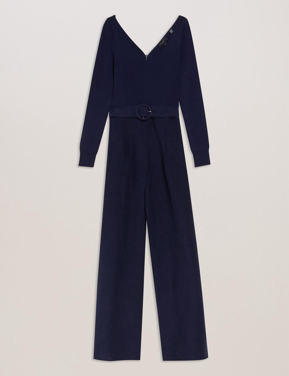 Ted Baker AGATEA - Off Shoulder Belted Wide Leg ジャンプスーツ レディース ネイビー | Japan  NEHG-38529