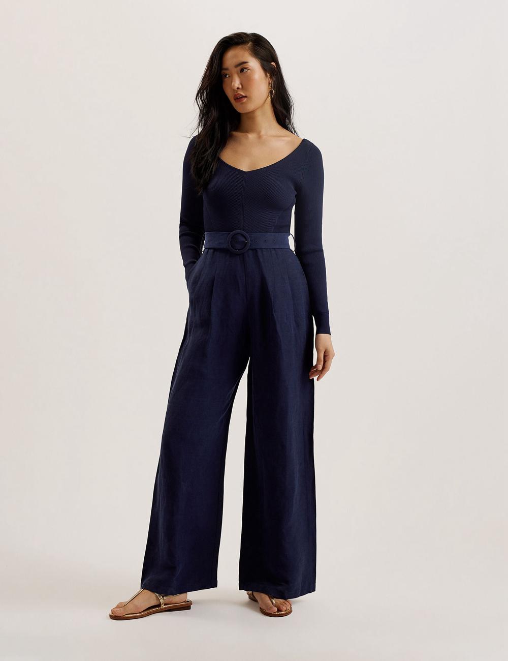 Ted Baker AGATEA - Off Shoulder Belted Wide Leg ジャンプスーツ レディース ネイビー | Japan  NEHG-38529