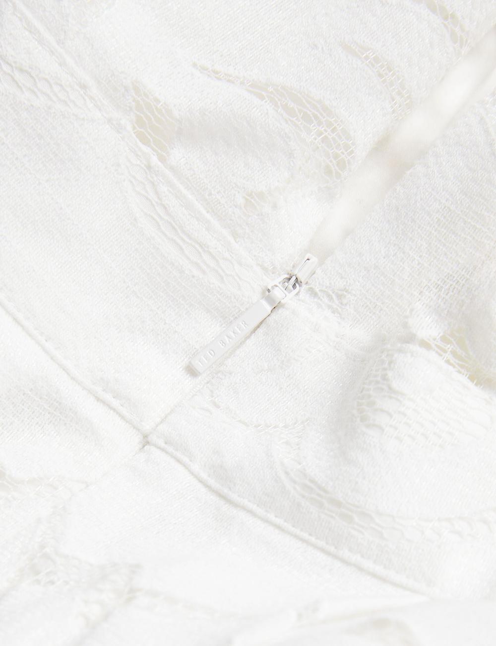 Ted Baker AGNEL - Lace Puff Sleeve Cotton Blend ミディドレス レディース 白 | Japan  HCJO-15437