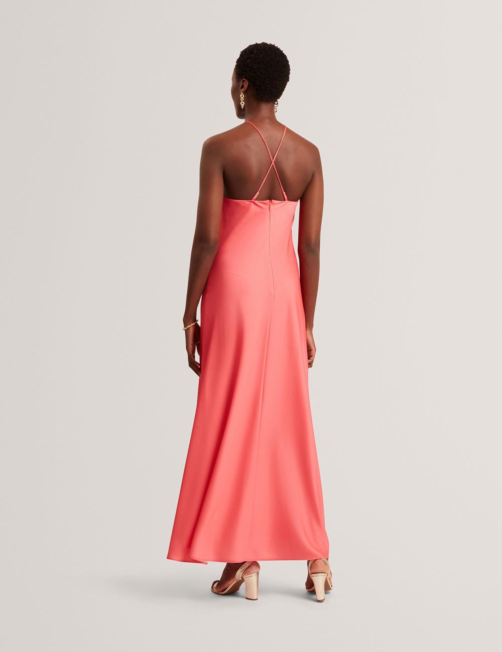 Ted Baker AJIMA - Floral Graphic Halter Neck Satin マキシドレス レディース コーラル 色 | Japan  DNPG-69173