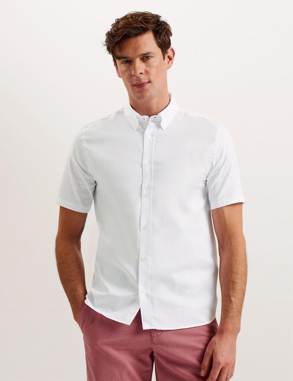 Ted Baker ALDGTE - Short Sleeve Cotton Oxford シャツ メンズ 白 | Japan  GPQY-23150