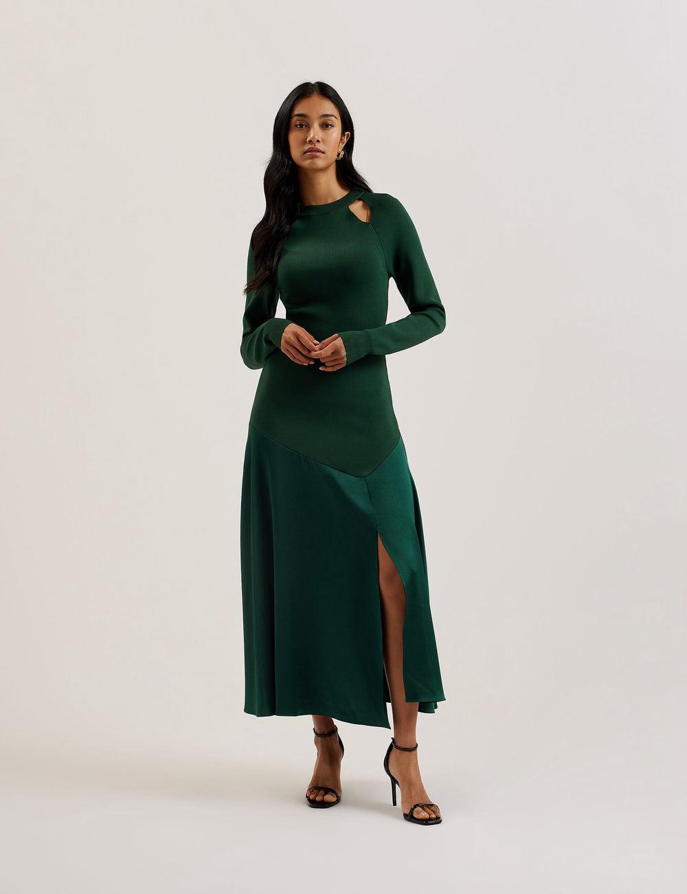 Ted Baker ALFEIOS - Long Sleeve Satin Skirt ミディドレス レディース 緑 | Japan  RAZE-48520