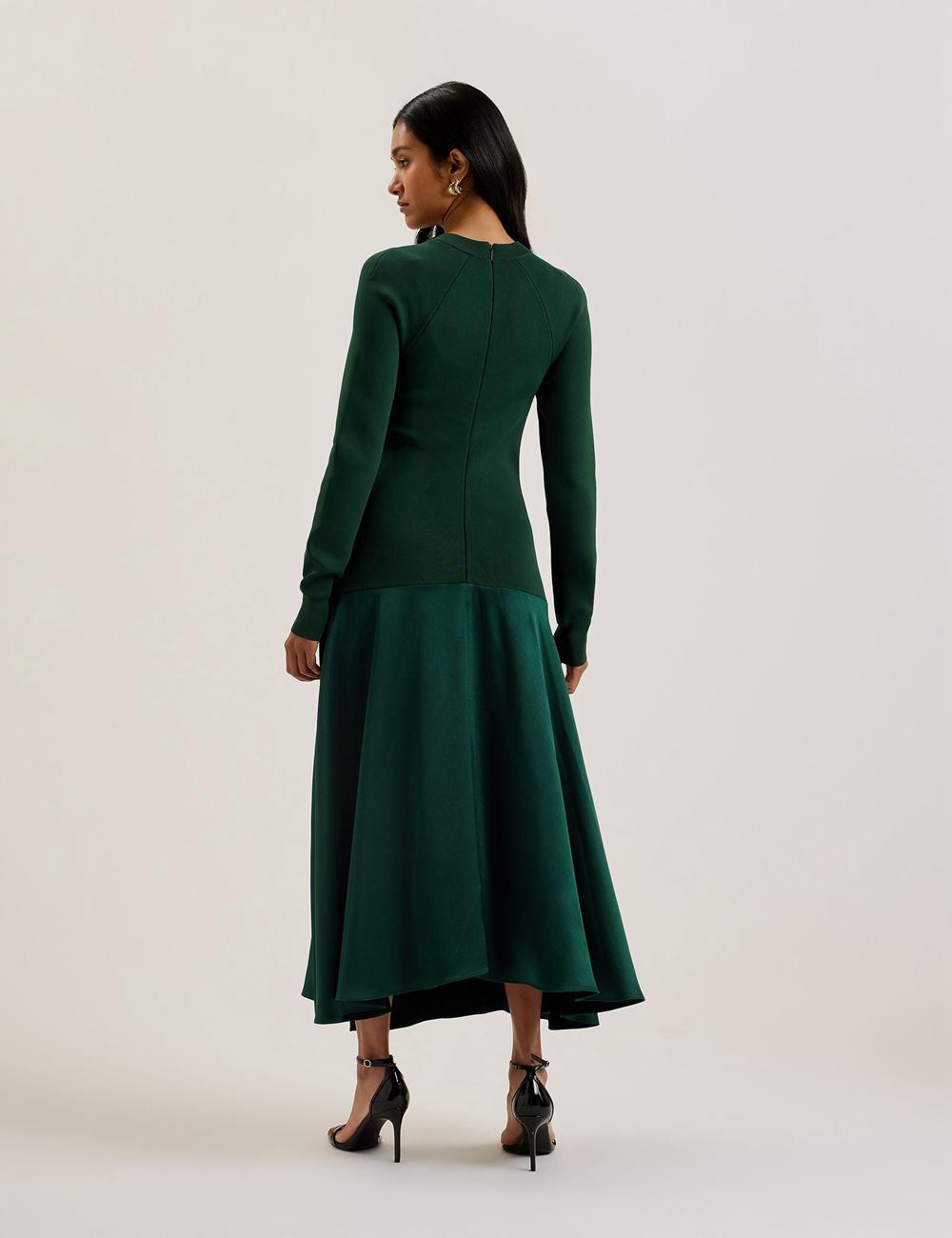 Ted Baker ALFEIOS - Long Sleeve Satin Skirt ミディドレス レディース 緑 | Japan  RAZE-48520