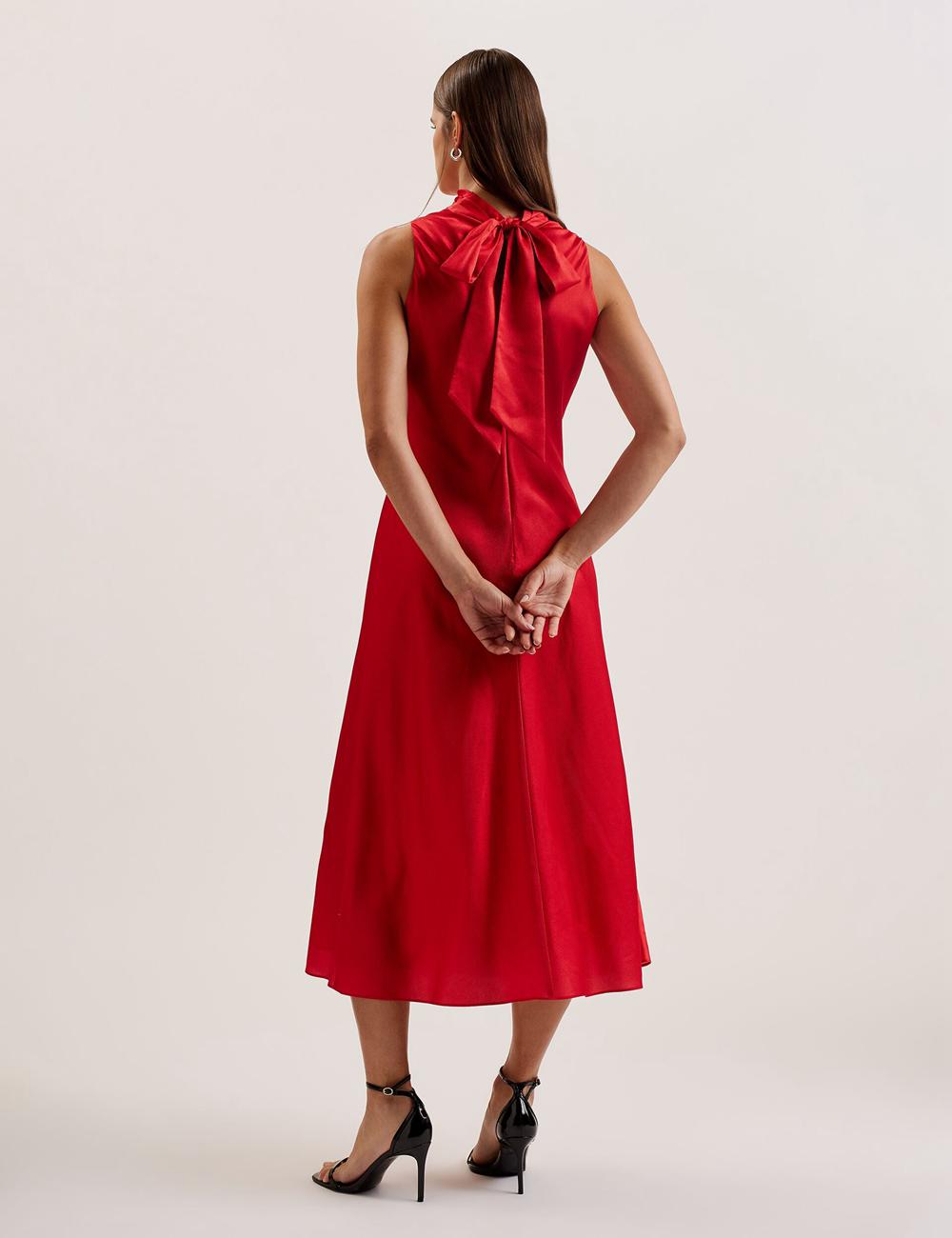 Ted Baker ALIARA - Floral Satin High Neck Sleeveless ミディドレス レディース 赤 | Japan  OUKM-89172
