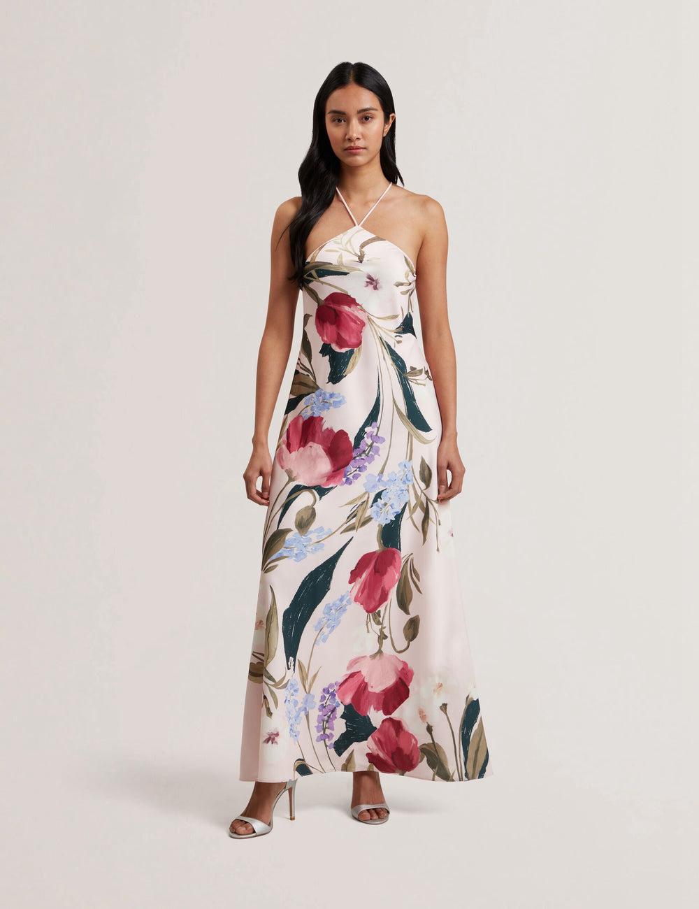 Ted Baker ALMARIA - Floral Halter Neck Woven マキシドレス レディース ピンク | Japan  FNGL-03125