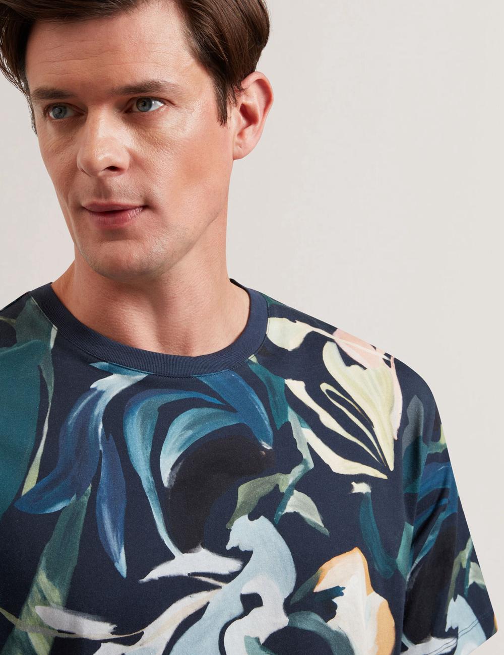Ted Baker ALMOI - Floral Print Pure Cotton Tシャツ メンズ 黒 | Japan  PRFO-35804