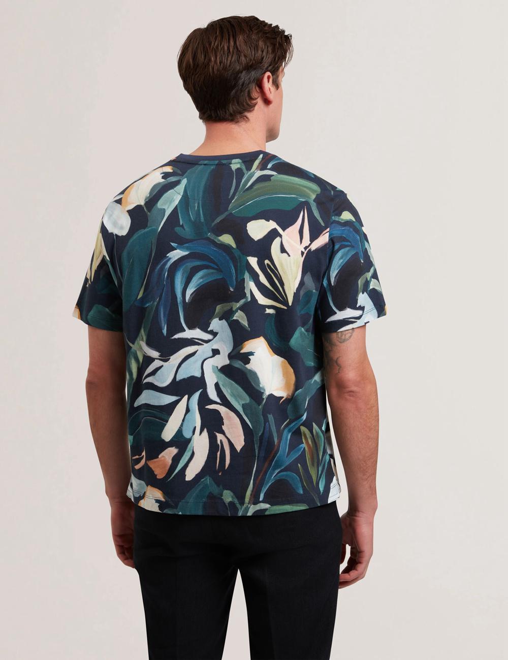 Ted Baker ALMOI - Floral Print Pure Cotton Tシャツ メンズ 黒 | Japan  PRFO-35804