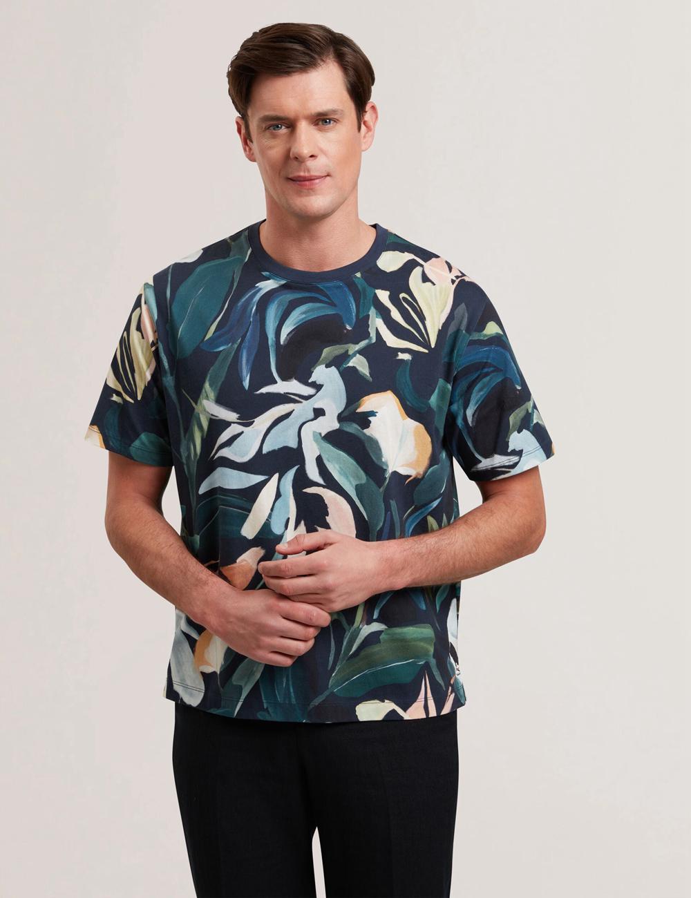 Ted Baker ALMOI - Floral Print Pure Cotton Tシャツ メンズ 黒 | Japan  PRFO-35804