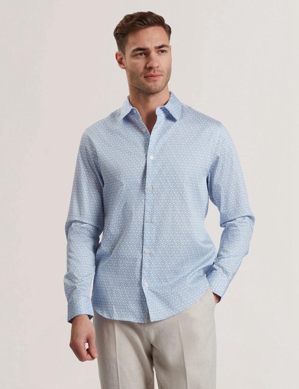 Ted Baker ALPHAIS - Regular Fit Geometric Pure Cotton シャツ メンズ 青 | Japan  ZHOV-13428