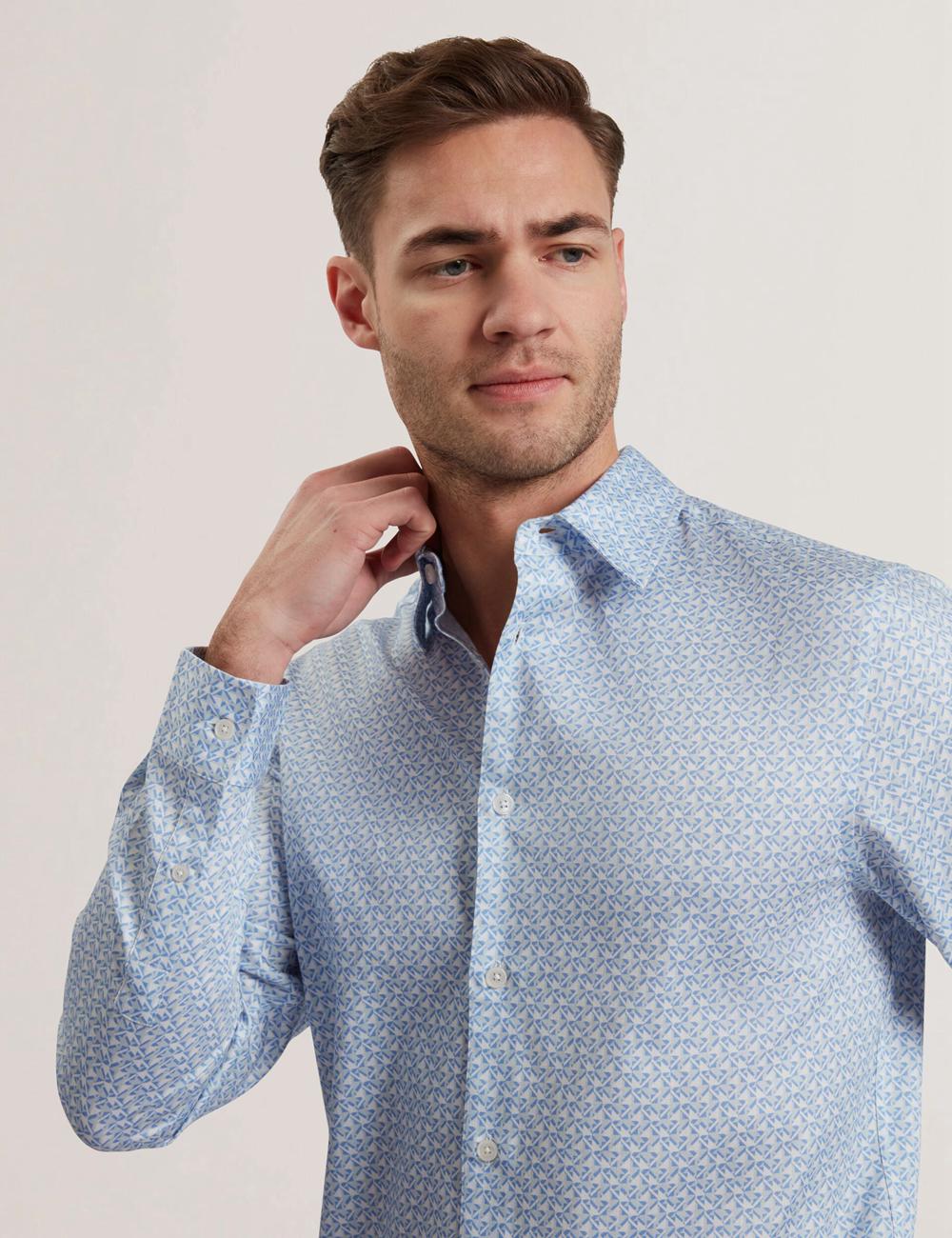 Ted Baker ALPHAIS - Regular Fit Geometric Pure Cotton シャツ メンズ 青 | Japan  ZHOV-13428