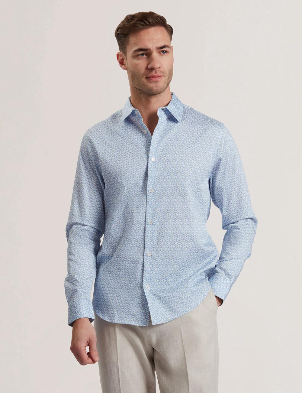 Ted Baker ALPHAIS - Regular Fit Geometric Pure Cotton シャツ メンズ 青 | Japan  ZHOV-13428