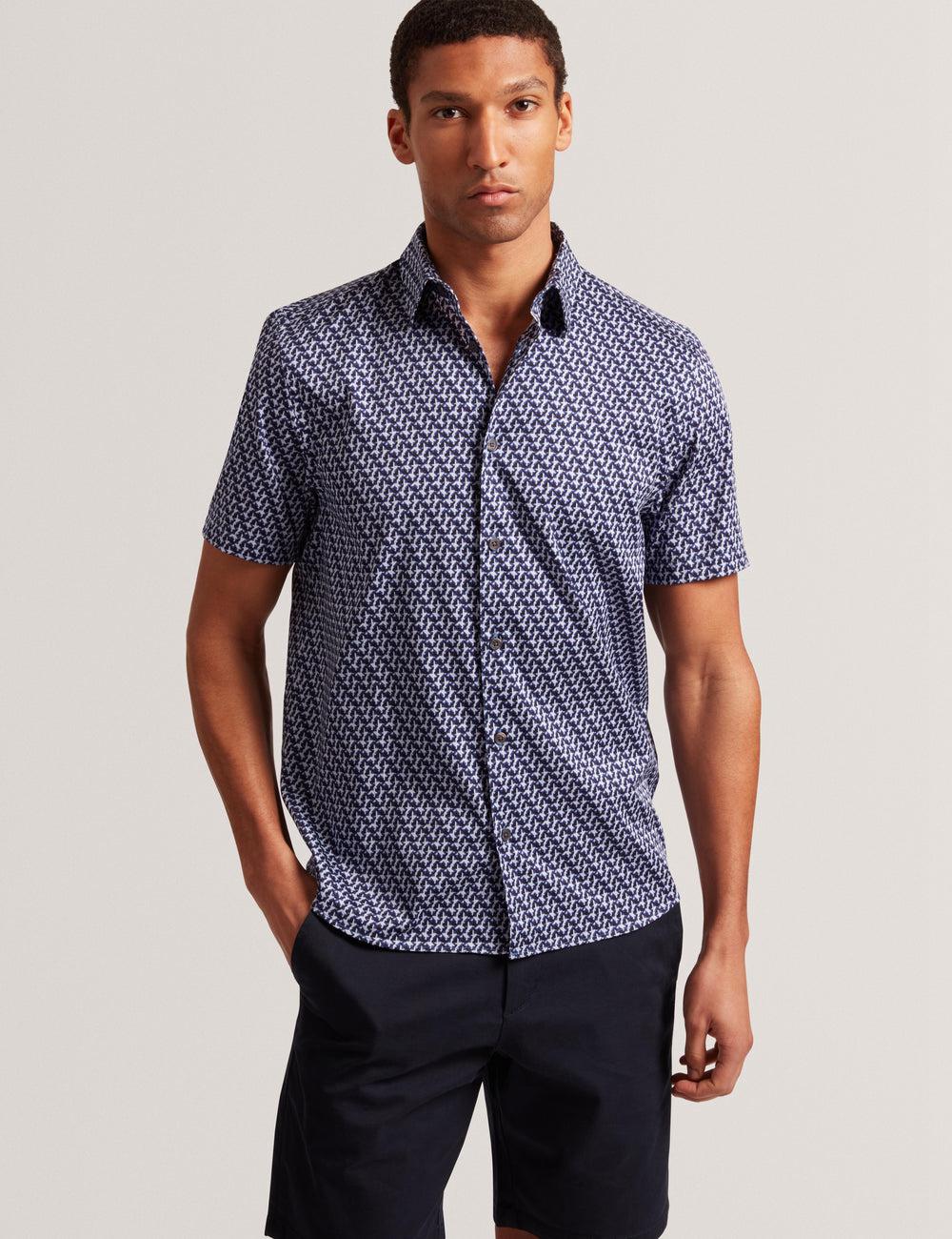 Ted Baker ALPHSO SS Regular Fit Geo シャツ メンズ ネイビー | Japan  YGPR-46589