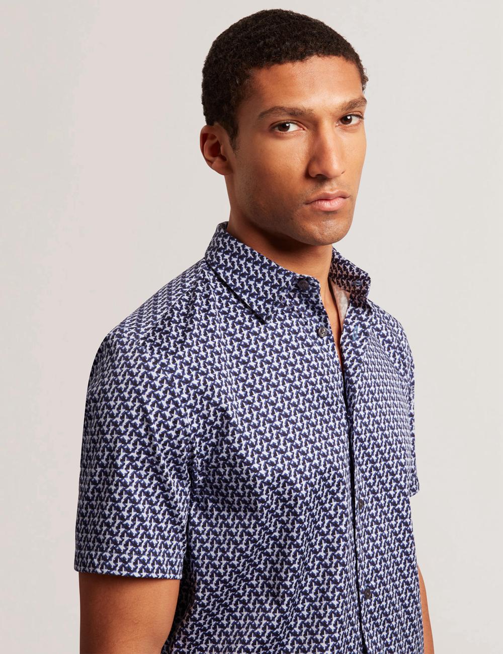 Ted Baker ALPHSO SS Regular Fit Geo シャツ メンズ ネイビー | Japan  YGPR-46589