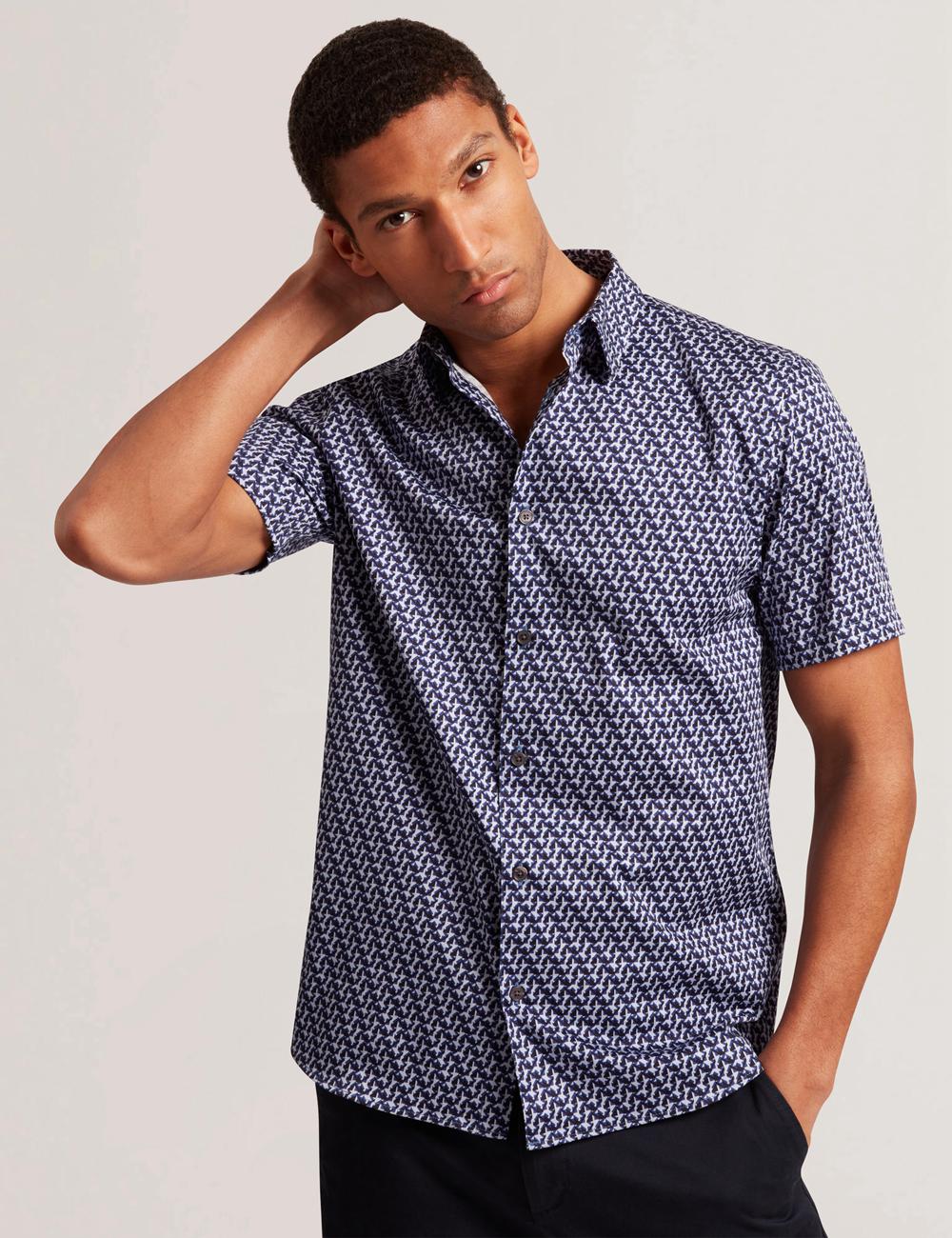 Ted Baker ALPHSO SS Regular Fit Geo シャツ メンズ ネイビー | Japan  YGPR-46589