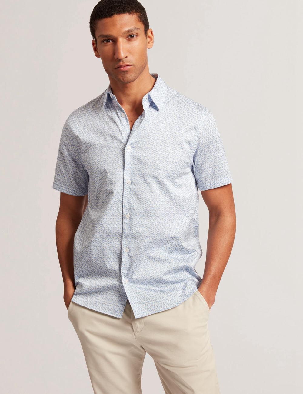 Ted Baker ALPHSO - SS Regular Fit Geo シャツ メンズ 青 | Japan  PNOU-64075