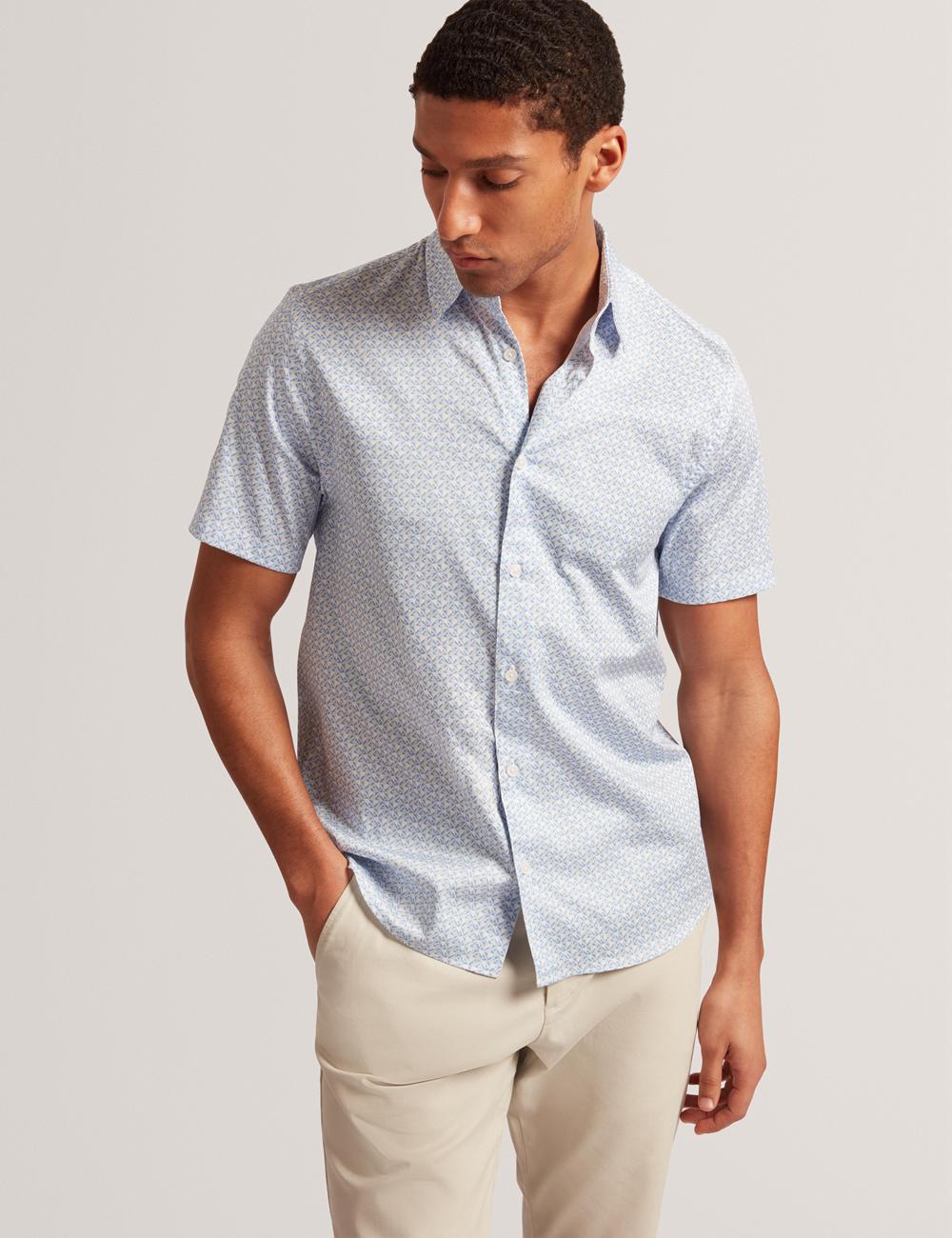 Ted Baker ALPHSO - SS Regular Fit Geo シャツ メンズ 青 | Japan  PNOU-64075