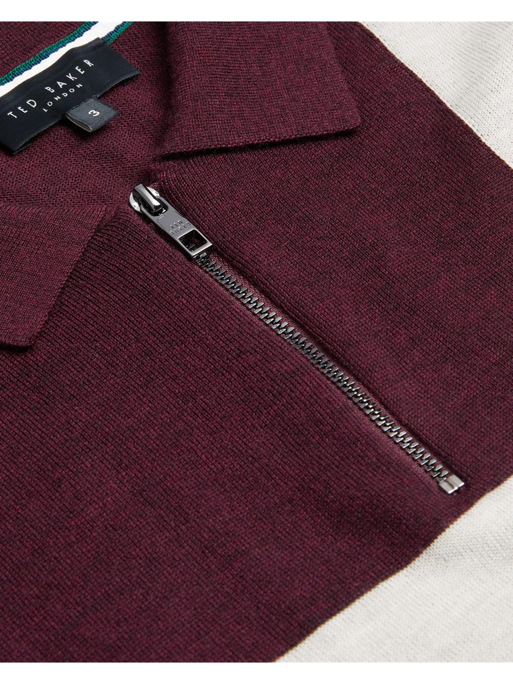 Ted Baker AMBLER - Colour Block Zip Neck Wool ポロシャツ メンズ ボルドー | Japan  AYSC-03269