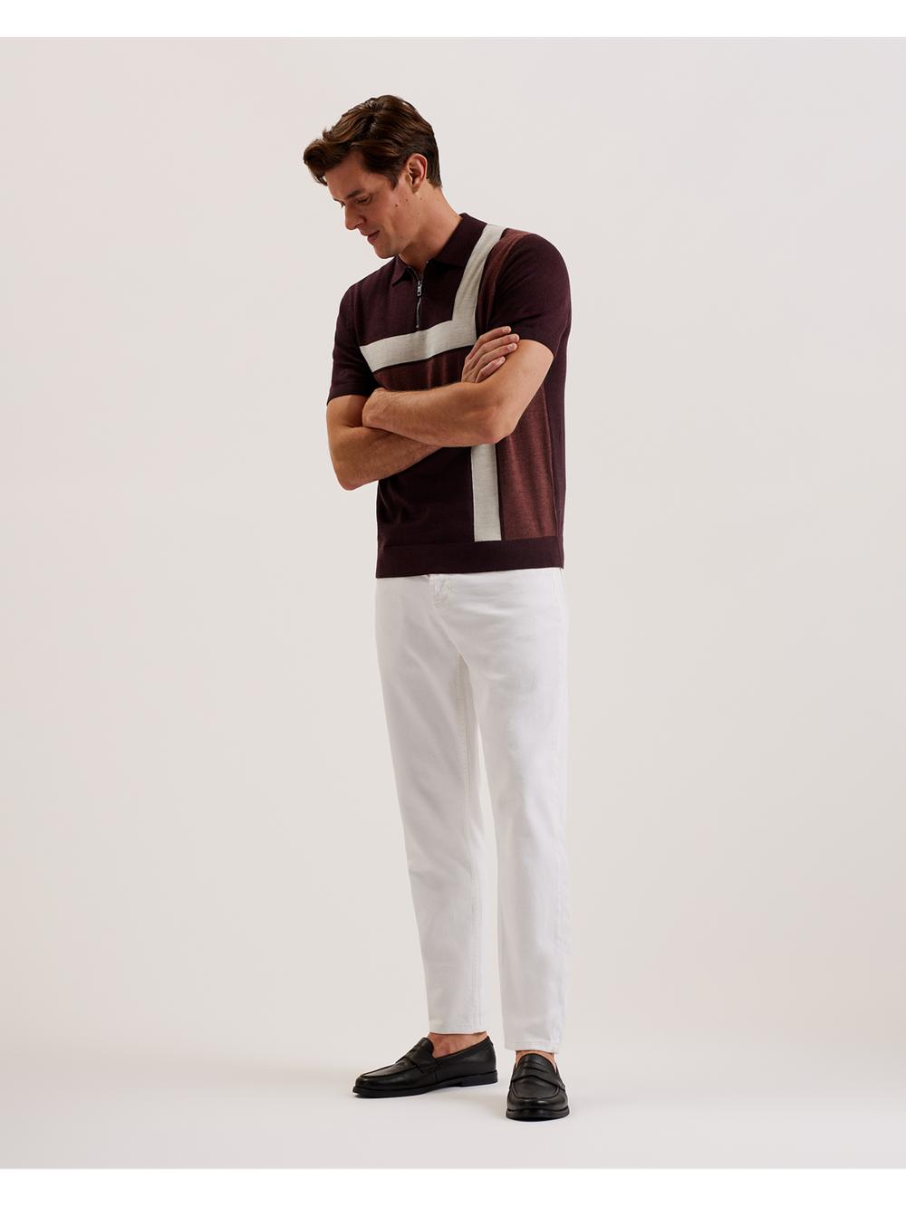 Ted Baker AMBLER - Colour Block Zip Neck Wool ポロシャツ メンズ ボルドー | Japan  AYSC-03269