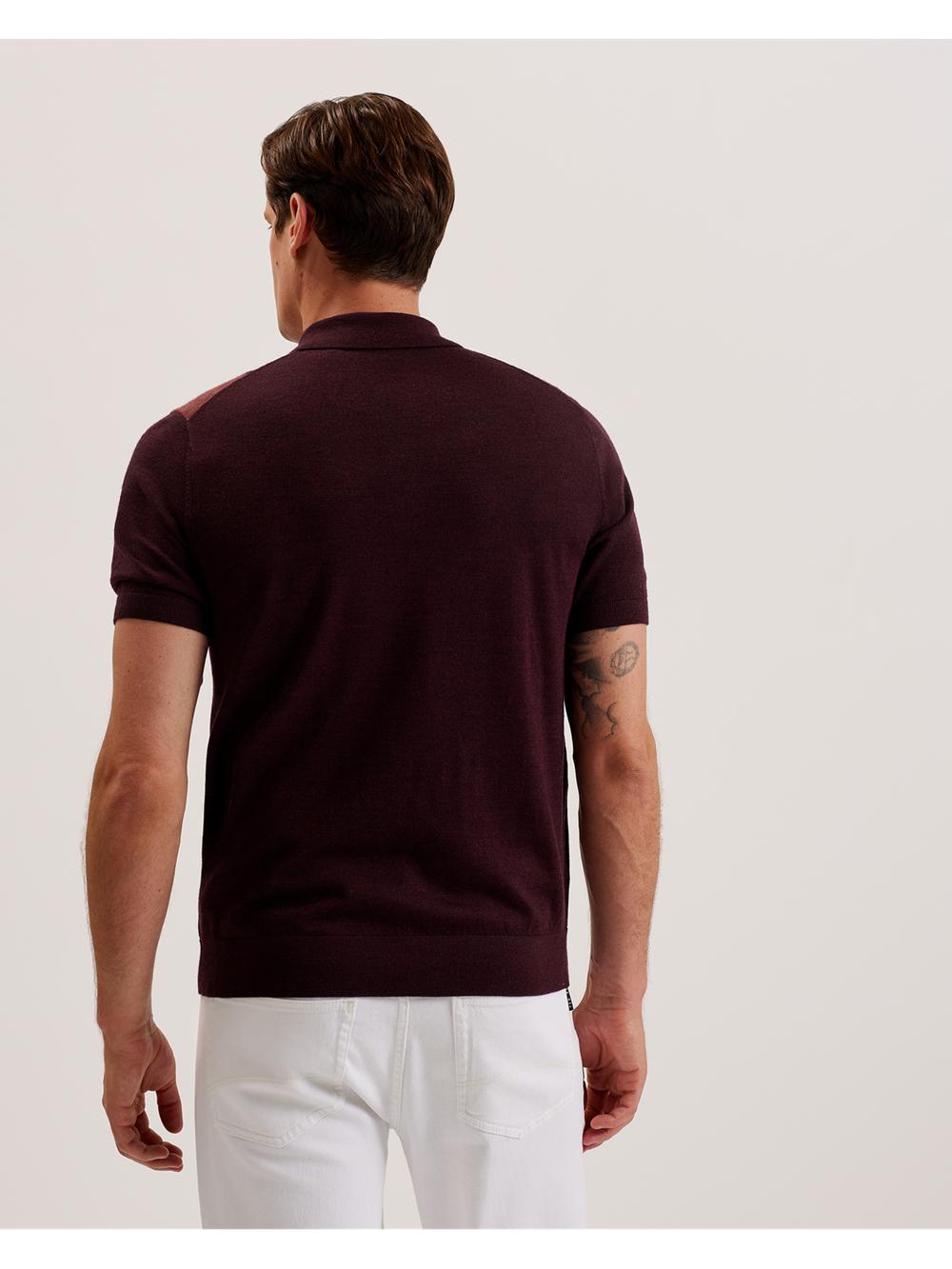Ted Baker AMBLER - Colour Block Zip Neck Wool ポロシャツ メンズ ボルドー | Japan  AYSC-03269