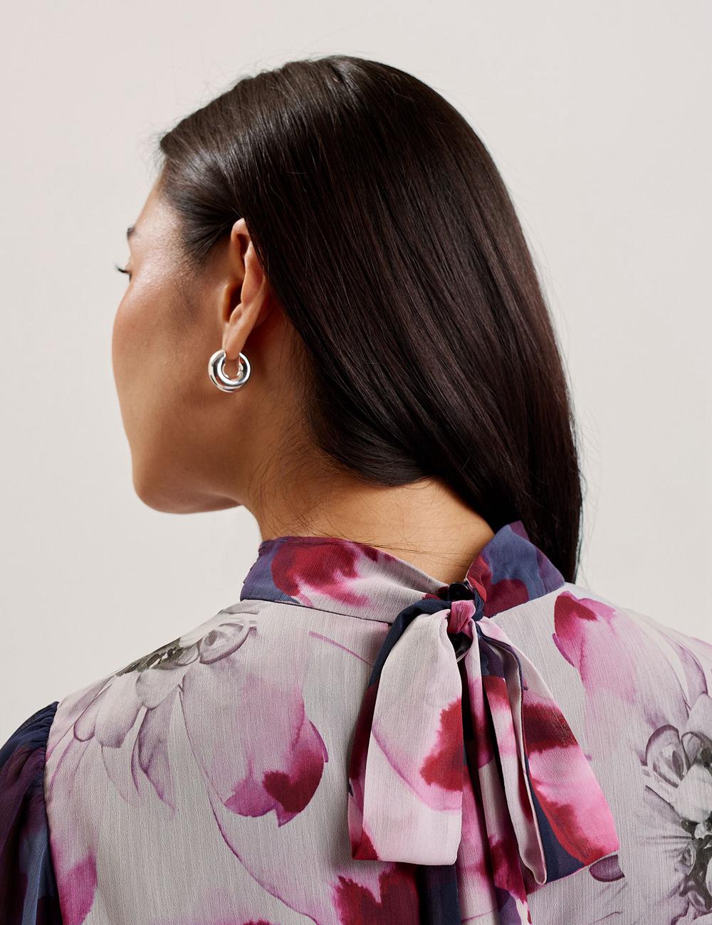 Ted Baker ARACELY - Floral High Neck Long Sleeve ミニドレス レディース ネイビー | Japan  BYRC-09628