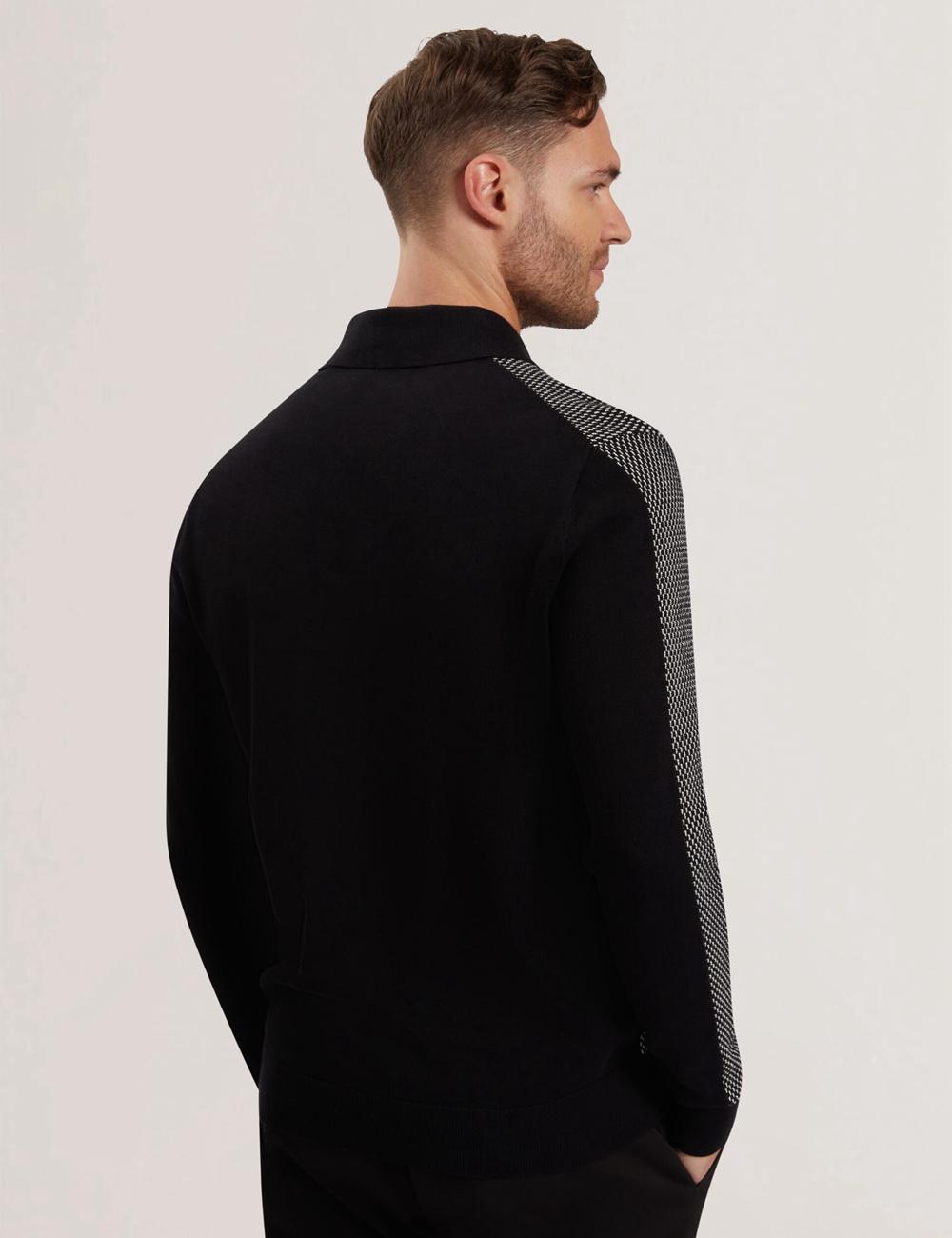 Ted Baker ARDO - Textured Knit Long Sleeve ポロシャツ メンズ 黒 | Japan  WCFA-65417