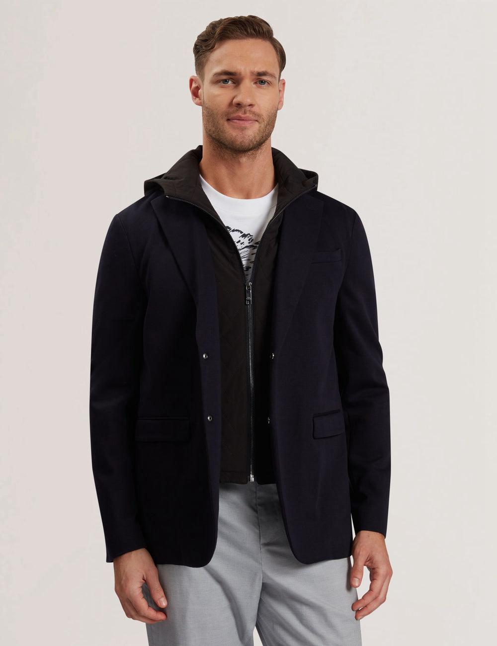 Ted Baker ASHB - Jersey Blazer With Zip-Up Hooded Liner ブレイザーズ メンズ ネイビー | Japan  YLJF-53879