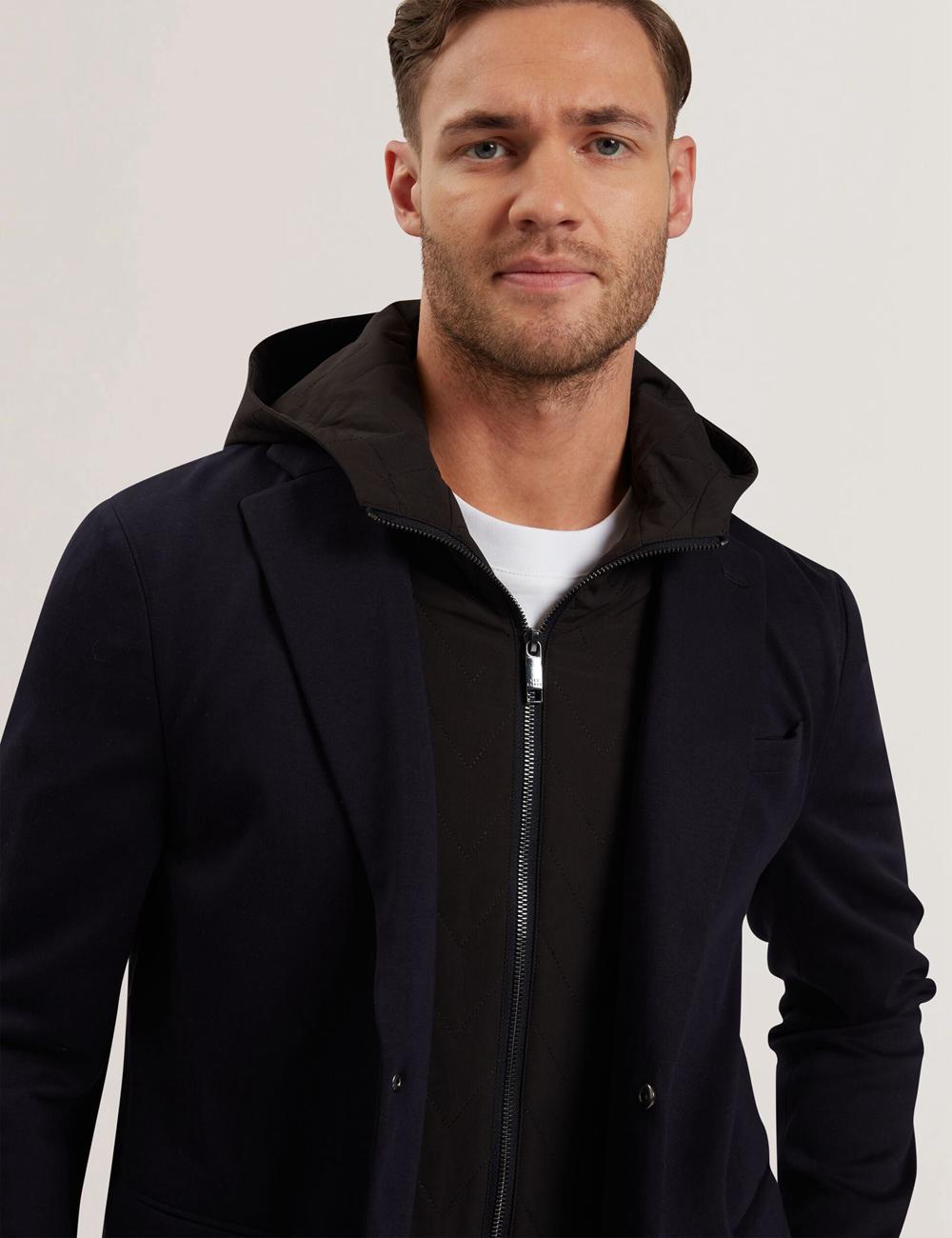 Ted Baker ASHB - Jersey Blazer With Zip-Up Hooded Liner ブレイザーズ メンズ ネイビー | Japan  YLJF-53879
