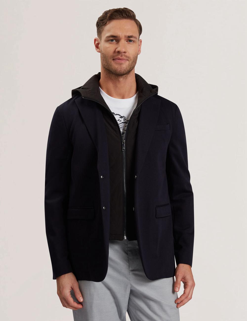 Ted Baker ASHB - Jersey Blazer With Zip-Up Hooded Liner ブレイザーズ メンズ ネイビー | Japan  YLJF-53879