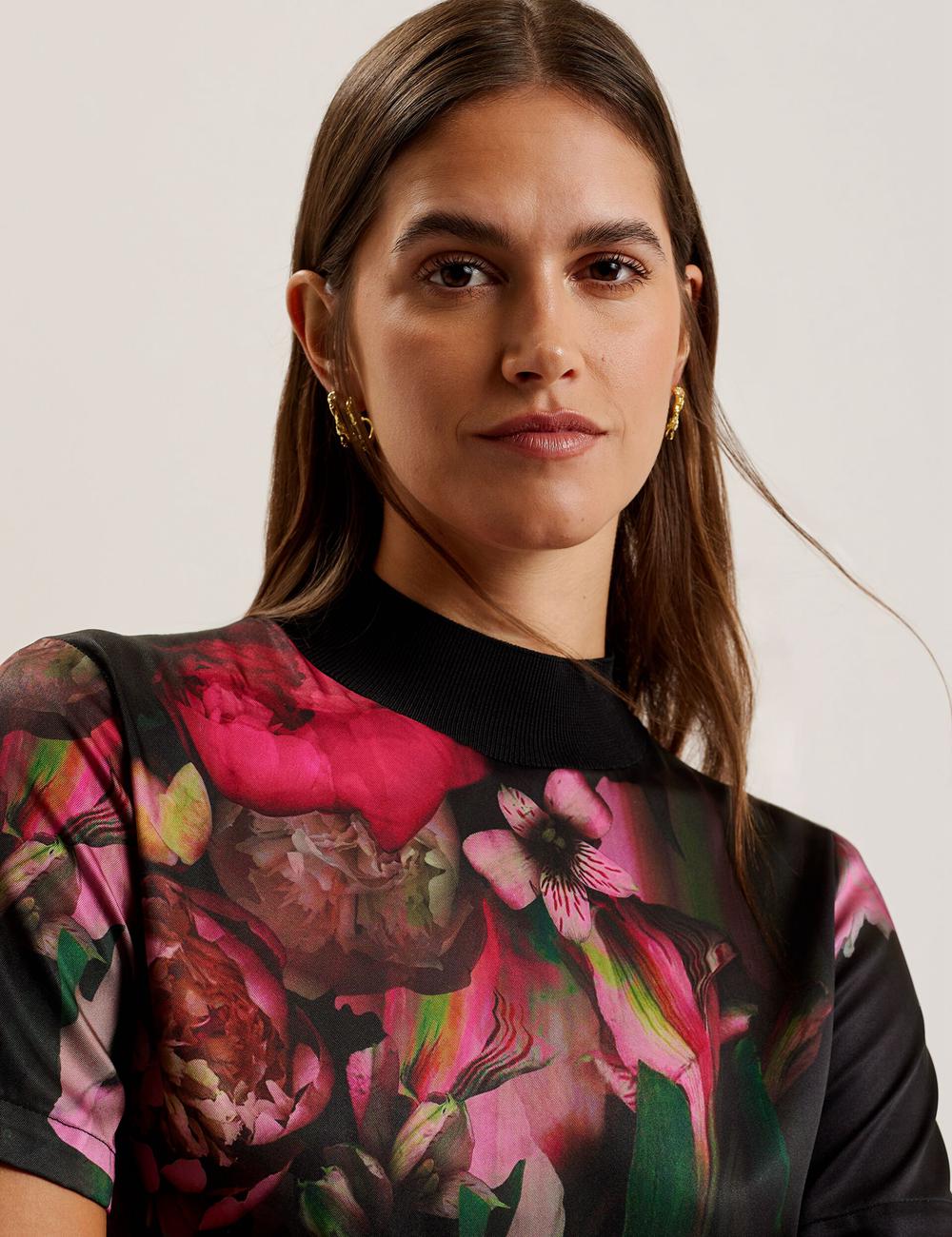 Ted Baker ASTHAA - Floral Woven Front Short Sleeve Top ブラウス レディース 黒 | Japan  BVXQ-61752