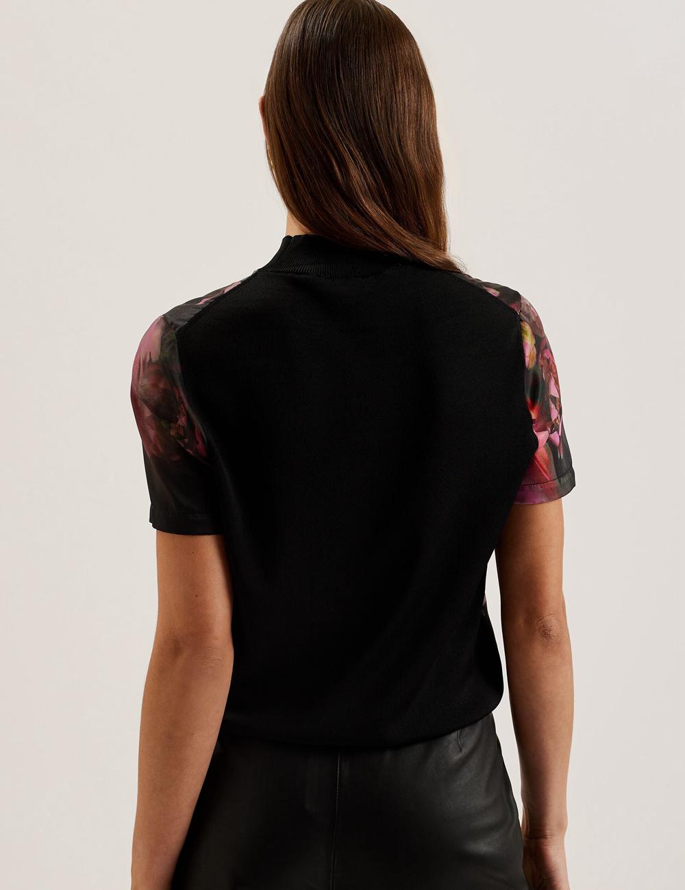 Ted Baker ASTHAA - Floral Woven Front Short Sleeve Top ブラウス レディース 黒 | Japan  BVXQ-61752