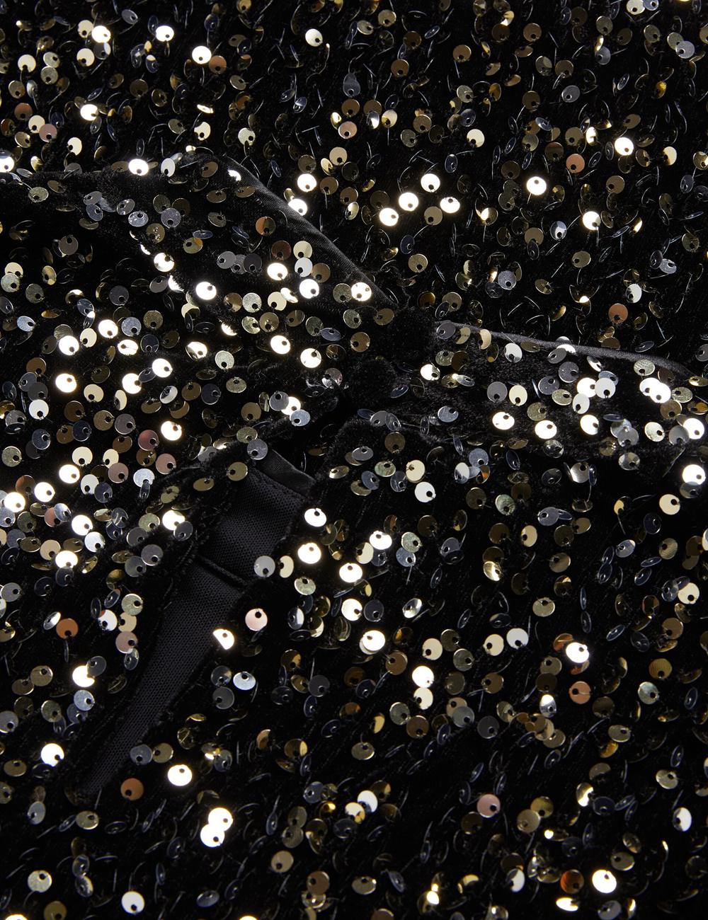 Ted Baker AUDRIYY - Sequin Embellished Velvet Shift ミニドレス レディース 黒 | Japan  UDSG-74851