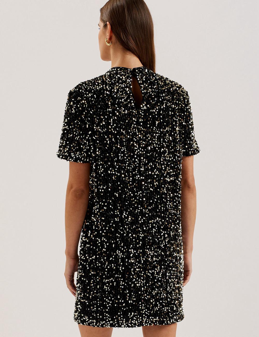 Ted Baker AUDRIYY - Sequin Embellished Velvet Shift ミニドレス レディース 黒 | Japan  UDSG-74851