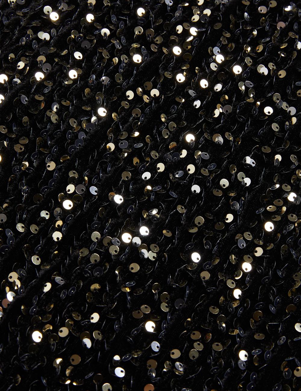 Ted Baker AUDRIYY - Sequin Embellished Velvet Shift ミニドレス レディース 黒 | Japan  UDSG-74851