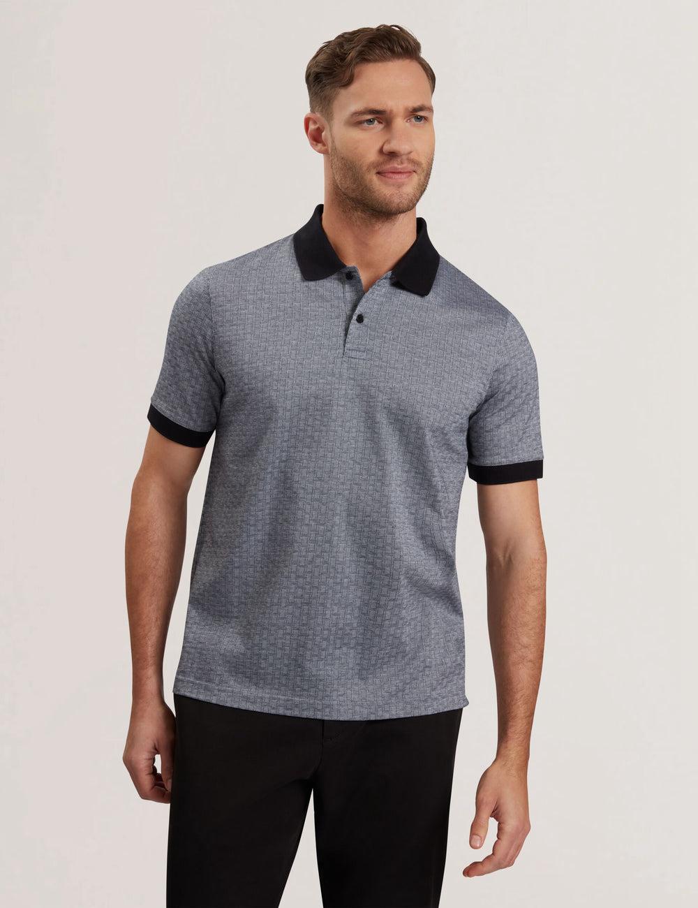 Ted Baker AUGUSO - Textured Jacquard Cotton ポロシャツ メンズ ネイビー | Japan  DYQB-54386