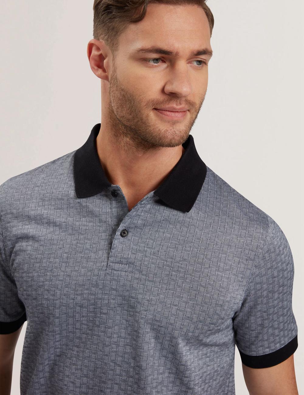 Ted Baker AUGUSO - Textured Jacquard Cotton ポロシャツ メンズ ネイビー | Japan  DYQB-54386
