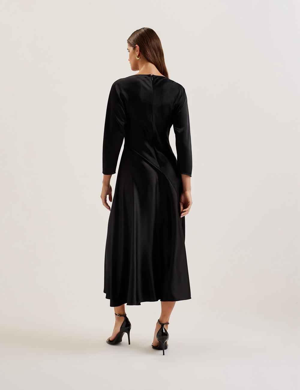 Ted Baker AVELLI - Satin Boat Neck A-Line ミディドレス レディース 黒 | Japan  PWSO-14739