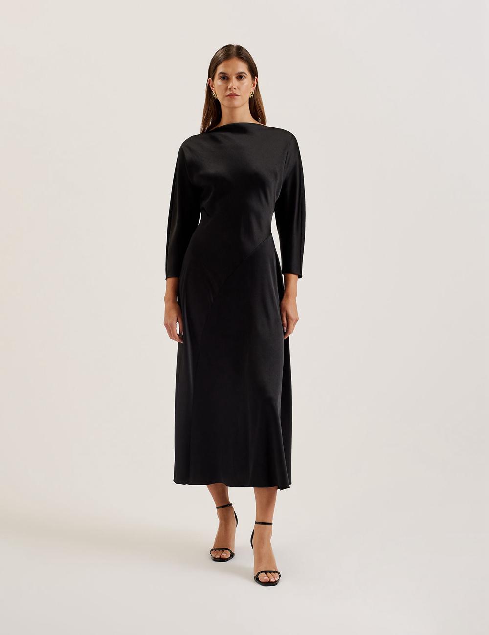 Ted Baker AVELLI - Satin Boat Neck A-Line ミディドレス レディース 黒 | Japan  PWSO-14739