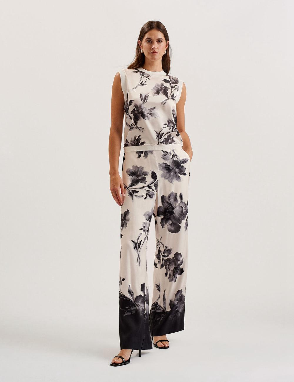 Ted Baker AWYNA - Floral Print Pull-On Wide Leg ズボン レディース 黒 | Japan  JQUH-09624