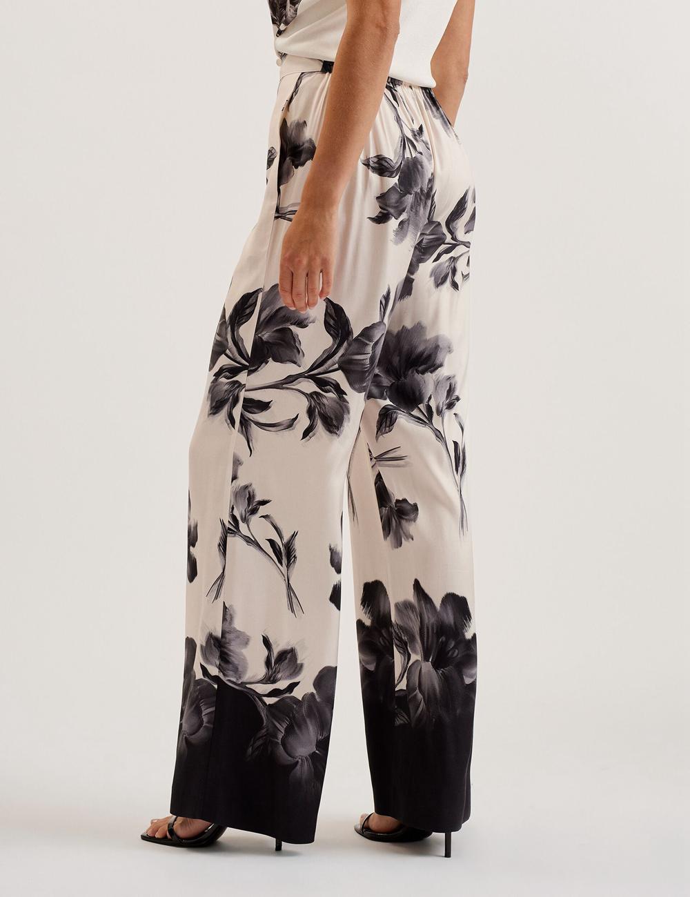 Ted Baker AWYNA - Floral Print Pull-On Wide Leg ズボン レディース 黒 | Japan  JQUH-09624