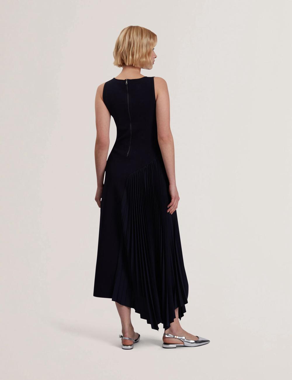 Ted Baker AZZINA - Pleated Panel Sleeveless Knitted ミディドレス レディース ネイビー | Japan  WHRB-12947