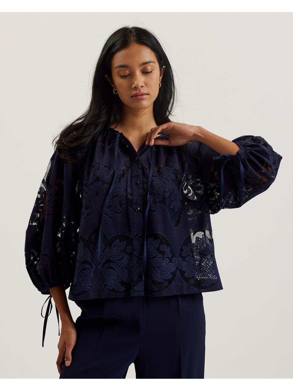 Ted Baker BACINA - Lace 3/4 Balloon Sleeve ブラウス レディース 青 | Japan  JCBS-93568