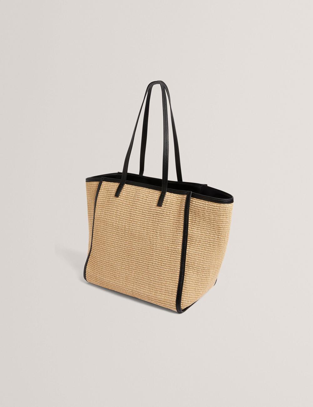 Ted Baker BARNI - Faux Raffia Leather Trim Large Shopper ショッピングバッグ レディース 黒 | Japan  DPRW-24708