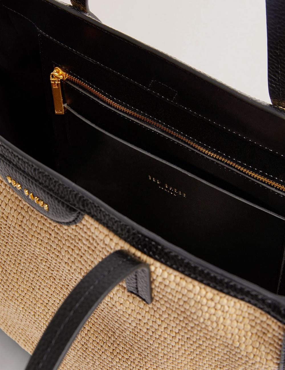 Ted Baker BARNI - Faux Raffia Leather Trim Large Shopper ショッピングバッグ レディース 黒 | Japan  DPRW-24708