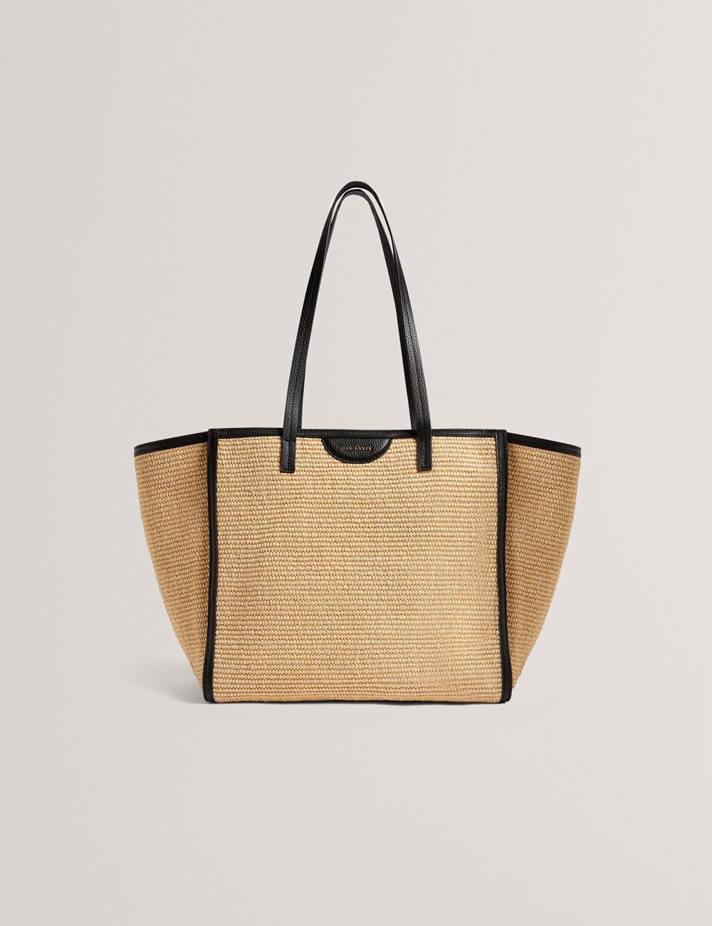 Ted Baker BARNI - Faux Raffia Leather Trim Large Shopper ショッピングバッグ レディース 黒 | Japan  DPRW-24708